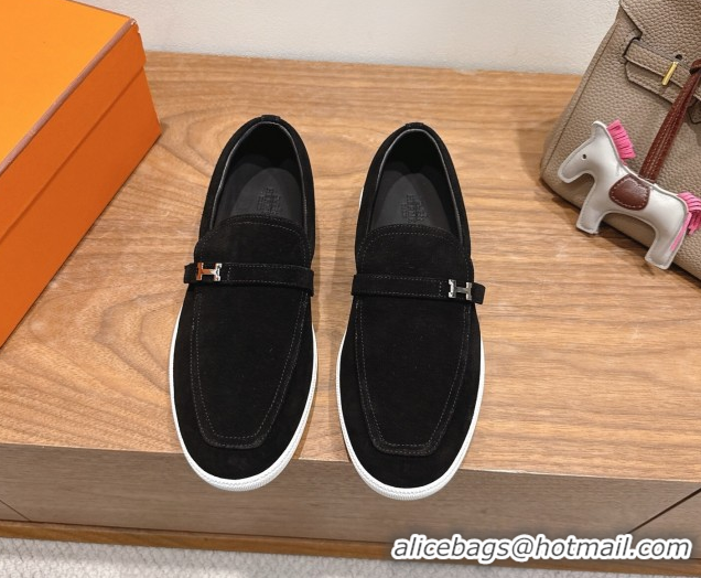 Perfect Hermes Like Loafers in Suede Black 2025 H082009 0820104