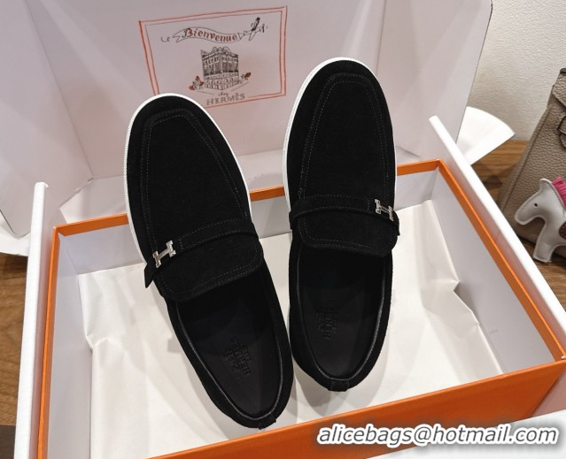 Perfect Hermes Like Loafers in Suede Black 2025 H082009 0820104