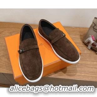 Charming Hermes Like Loafers in Suede Brown 2025 H082009 0820105