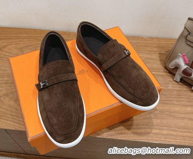 Charming Hermes Like Loafers in Suede Brown 2025 H082009 0820105