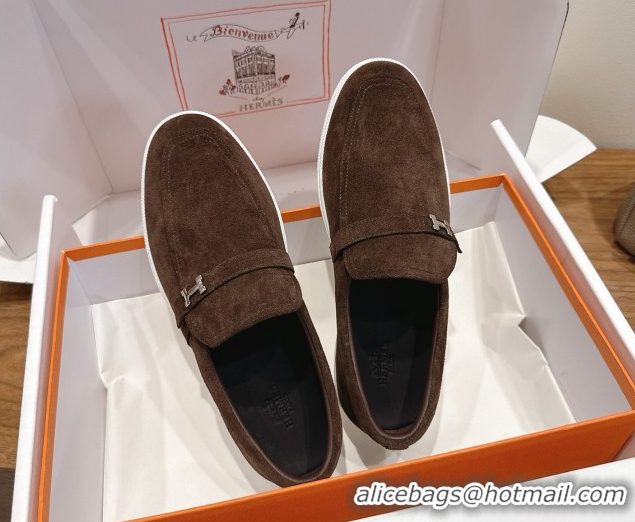 Charming Hermes Like Loafers in Suede Brown 2025 H082009 0820105