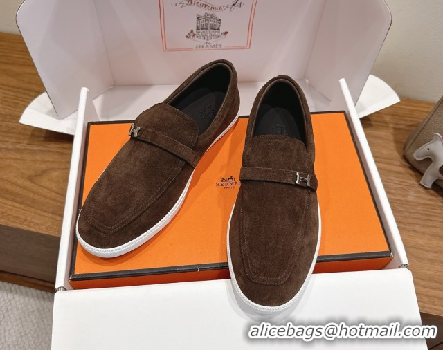 Charming Hermes Like Loafers in Suede Brown 2025 H082009 0820105