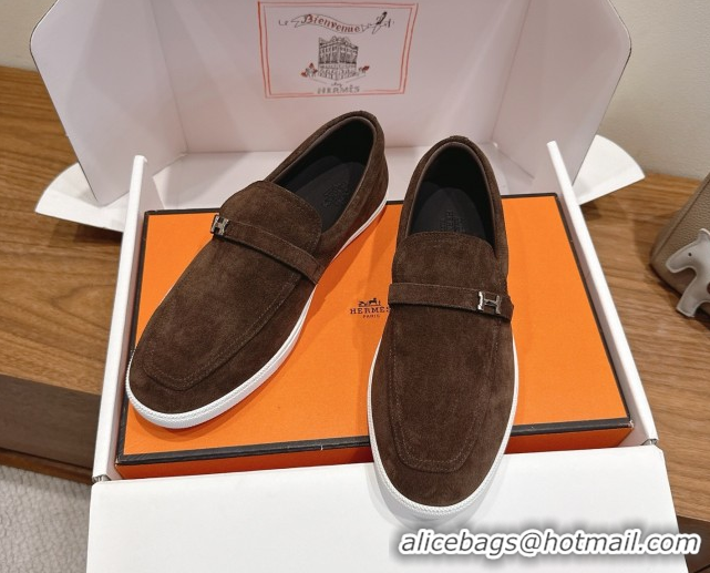 Charming Hermes Like Loafers in Suede Brown 2025 H082009 0820105