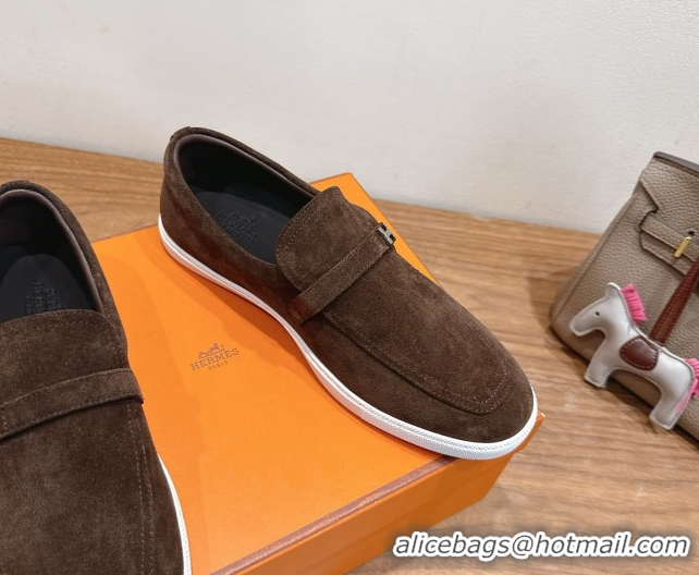 Charming Hermes Like Loafers in Suede Brown 2025 H082009 0820105