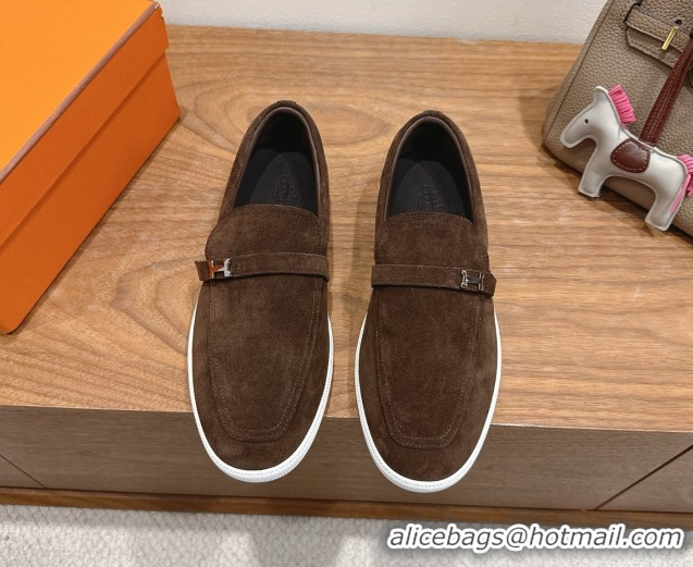 Charming Hermes Like Loafers in Suede Brown 2025 H082009 0820105