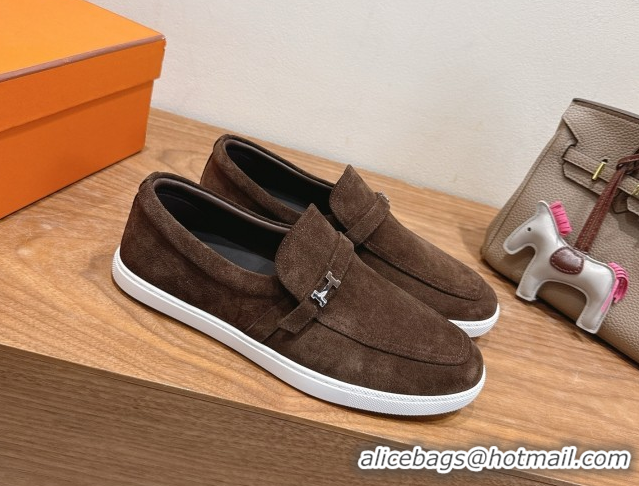 Charming Hermes Like Loafers in Suede Brown 2025 H082009 0820105