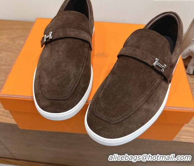 Charming Hermes Like Loafers in Suede Brown 2025 H082009 0820105