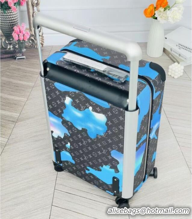 Top Quality Louis Vuitton Horizon 55 Rolling Suitcase Luggage Travel Bag in Printed Monogram Canvas 0926 Black/Blue 2025
