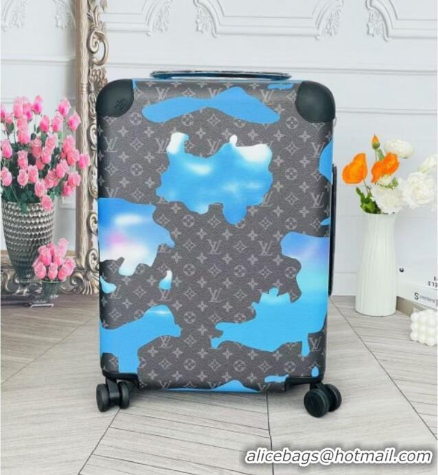 Top Quality Louis Vuitton Horizon 55 Rolling Suitcase Luggage Travel Bag in Printed Monogram Canvas 0926 Black/Blue 2025