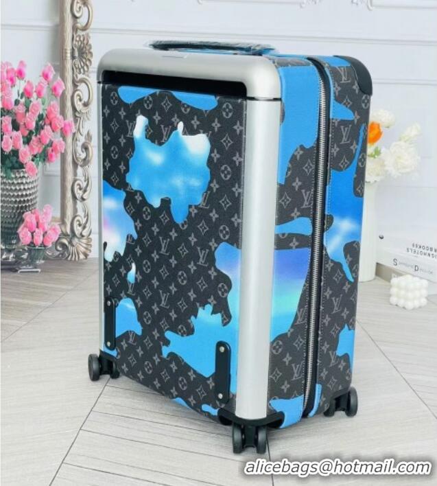 Top Quality Louis Vuitton Horizon 55 Rolling Suitcase Luggage Travel Bag in Printed Monogram Canvas 0926 Black/Blue 2025