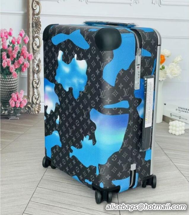 Top Quality Louis Vuitton Horizon 55 Rolling Suitcase Luggage Travel Bag in Printed Monogram Canvas 0926 Black/Blue 2025