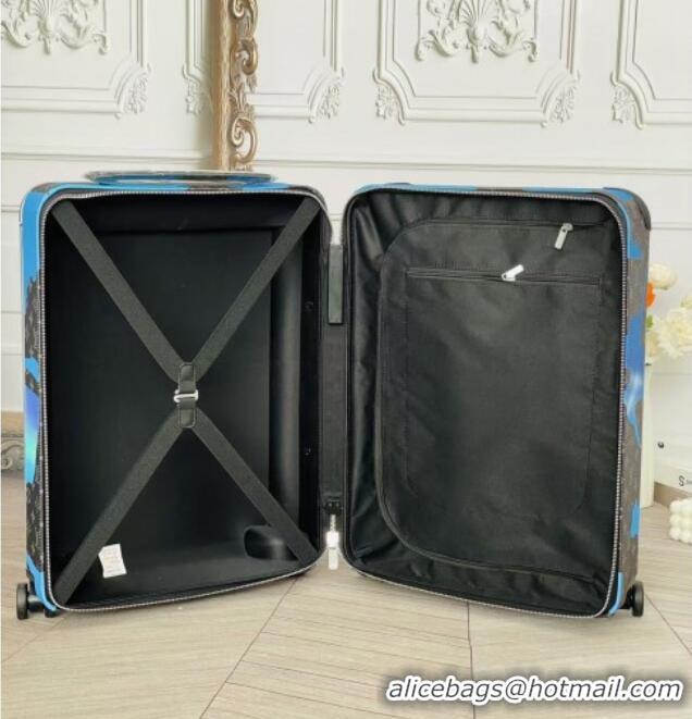 Top Quality Louis Vuitton Horizon 55 Rolling Suitcase Luggage Travel Bag in Printed Monogram Canvas 0926 Black/Blue 2025