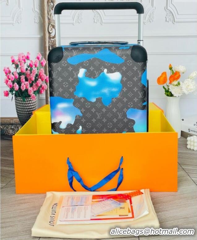 Top Quality Louis Vuitton Horizon 55 Rolling Suitcase Luggage Travel Bag in Printed Monogram Canvas 0926 Black/Blue 2025
