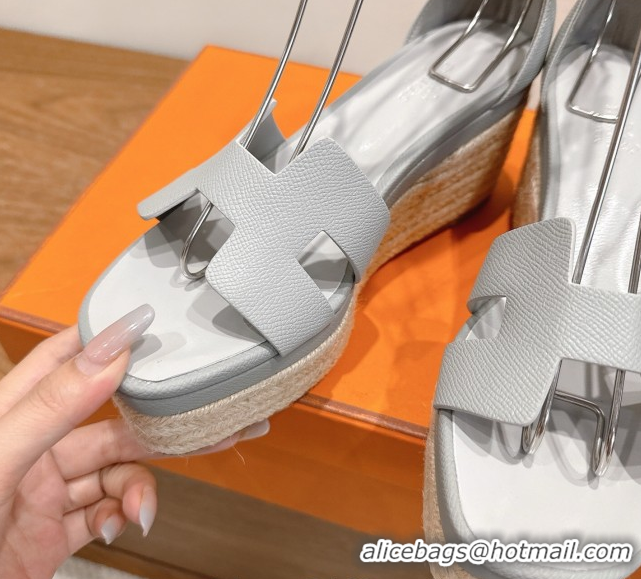 Super Quality Hermes Elda Platform Wedge Sandals 8cm Grainy Calfskin Light Blue 2025 H082010 0820109