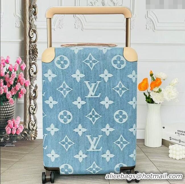 Best Price Louis Vuitton Horizon 55 Rolling Suitcase Luggage Travel Bag in Monogram Denim 0926 Light Blue 2025
