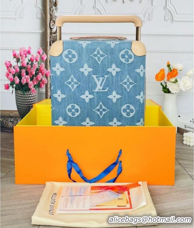 Best Price Louis Vuitton Horizon 55 Rolling Suitcase Luggage Travel Bag in Monogram Denim 0926 Light Blue 2025