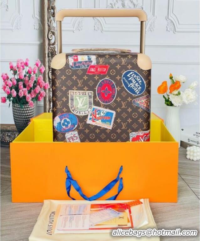 New Fashion Louis Vuitton Horizon 55 Rolling Suitcase Luggage Travel Bag in Monogram Canvas with Vintage Hotel Labels V6