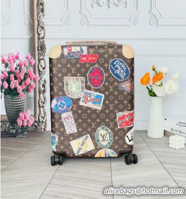New Fashion Louis Vuitton Horizon 55 Rolling Suitcase Luggage Travel Bag in Monogram Canvas with Vintage Hotel Labels V6