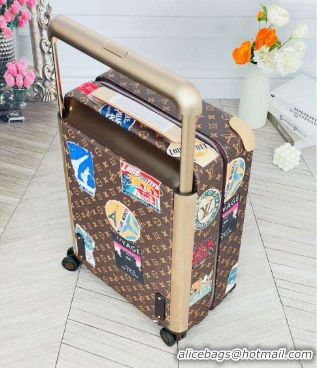 New Fashion Louis Vuitton Horizon 55 Rolling Suitcase Luggage Travel Bag in Monogram Canvas with Vintage Hotel Labels V6