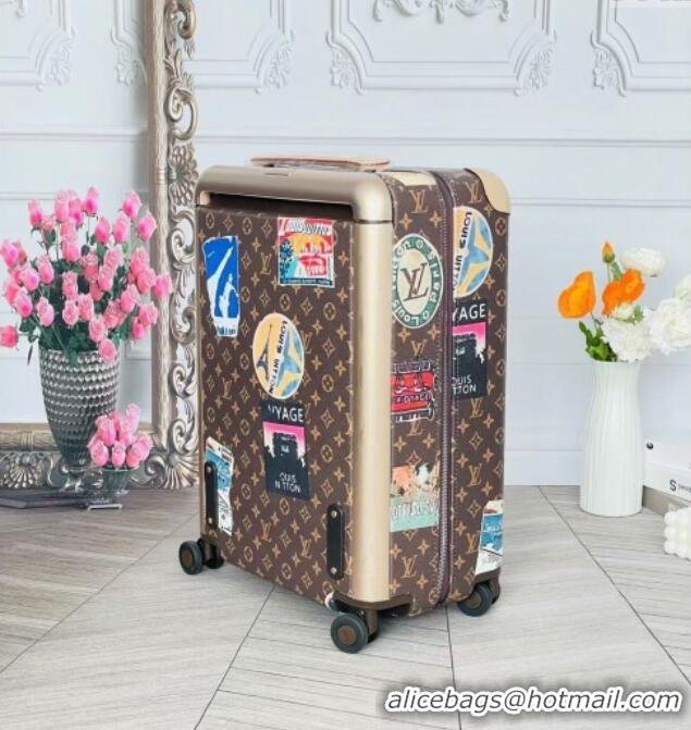 New Fashion Louis Vuitton Horizon 55 Rolling Suitcase Luggage Travel Bag in Monogram Canvas with Vintage Hotel Labels V6