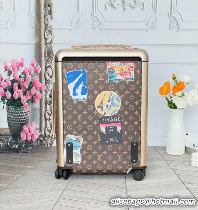 New Fashion Louis Vuitton Horizon 55 Rolling Suitcase Luggage Travel Bag in Monogram Canvas with Vintage Hotel Labels V6