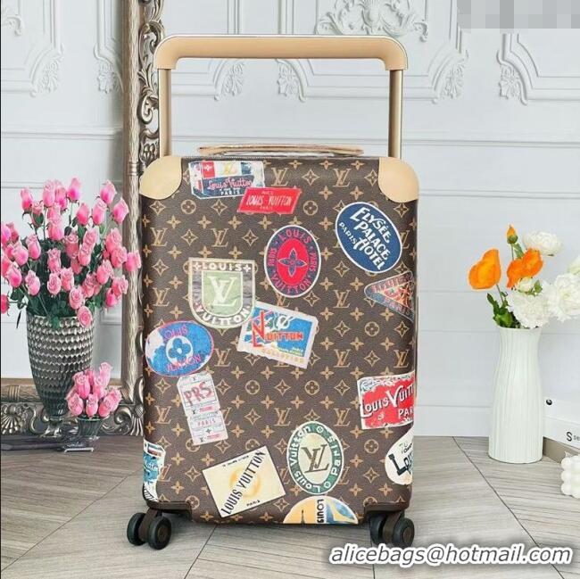 New Fashion Louis Vuitton Horizon 55 Rolling Suitcase Luggage Travel Bag in Monogram Canvas with Vintage Hotel Labels V6