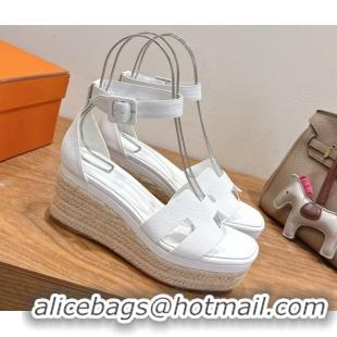 Expensive Hermes Elda Platform Wedge Sandals 8cm Grainy Calfskin White 2025 H082010 0820111