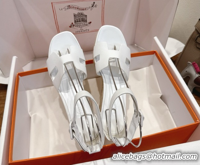 Expensive Hermes Elda Platform Wedge Sandals 8cm Grainy Calfskin White 2025 H082010 0820111