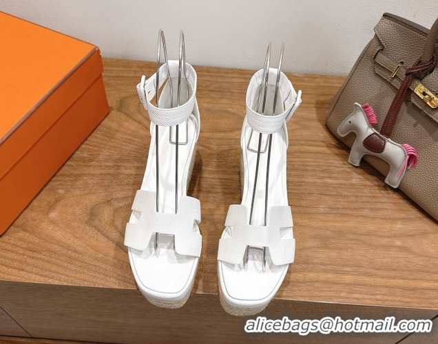 Expensive Hermes Elda Platform Wedge Sandals 8cm Grainy Calfskin White 2025 H082010 0820111