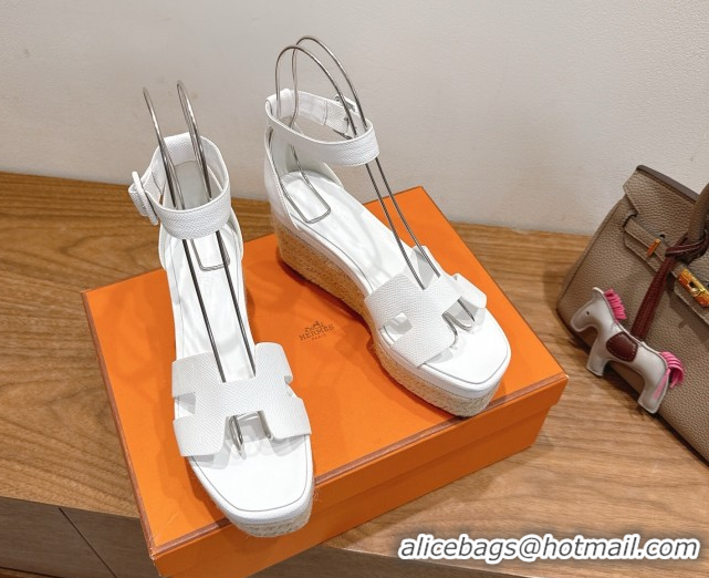 Expensive Hermes Elda Platform Wedge Sandals 8cm Grainy Calfskin White 2025 H082010 0820111