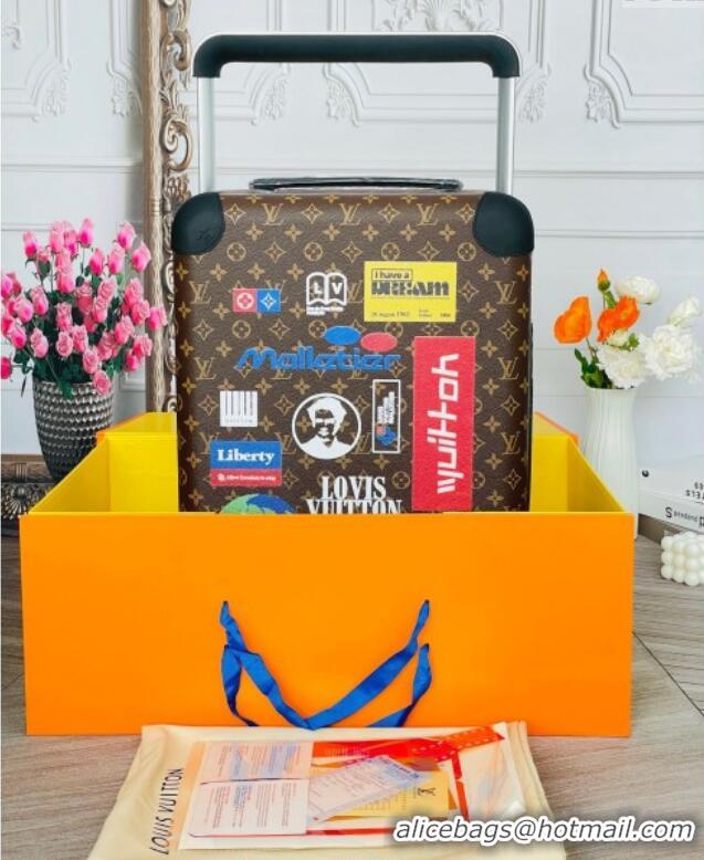 Famous Brand Louis Vuitton Horizon 55 Rolling Suitcase Luggage Travel Bag in Monogram Canvas with Vintage Hotel Labels V