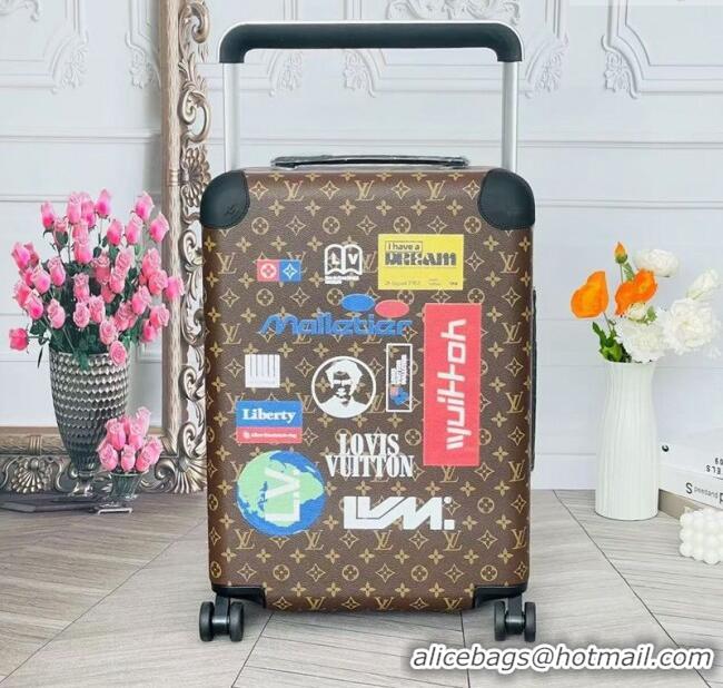 Famous Brand Louis Vuitton Horizon 55 Rolling Suitcase Luggage Travel Bag in Monogram Canvas with Vintage Hotel Labels V