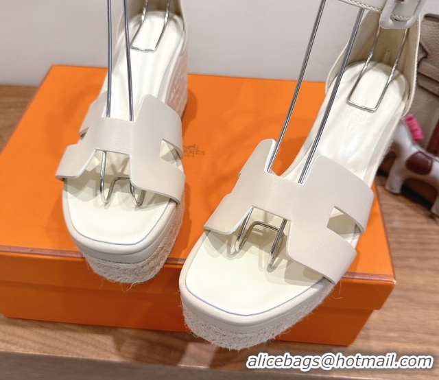 Good Quality Hermes Elda Platform Wedge Sandals 8cm Smooth Calfskin Ivory 2025 H082010 0820112