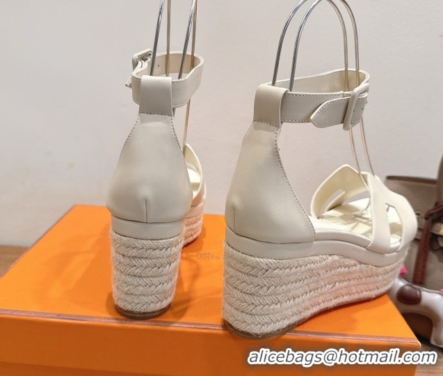Good Quality Hermes Elda Platform Wedge Sandals 8cm Smooth Calfskin Ivory 2025 H082010 0820112