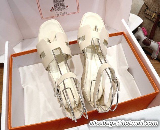 Good Quality Hermes Elda Platform Wedge Sandals 8cm Smooth Calfskin Ivory 2025 H082010 0820112