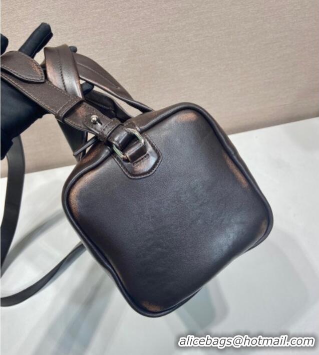 Buy Discount Prada Mens Small Nappa leather duffle bag 2VC046 Dark Brown 2025