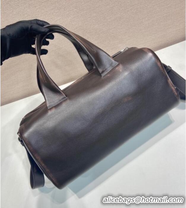 Buy Discount Prada Mens Small Nappa leather duffle bag 2VC046 Dark Brown 2025