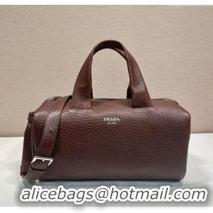 Shop Fashion Prada Mens Small Maxi-Grianed leather duffle bag 2VC046 Brown 2025
