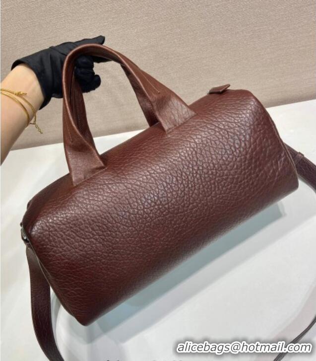 Shop Fashion Prada Mens Small Maxi-Grianed leather duffle bag 2VC046 Brown 2025