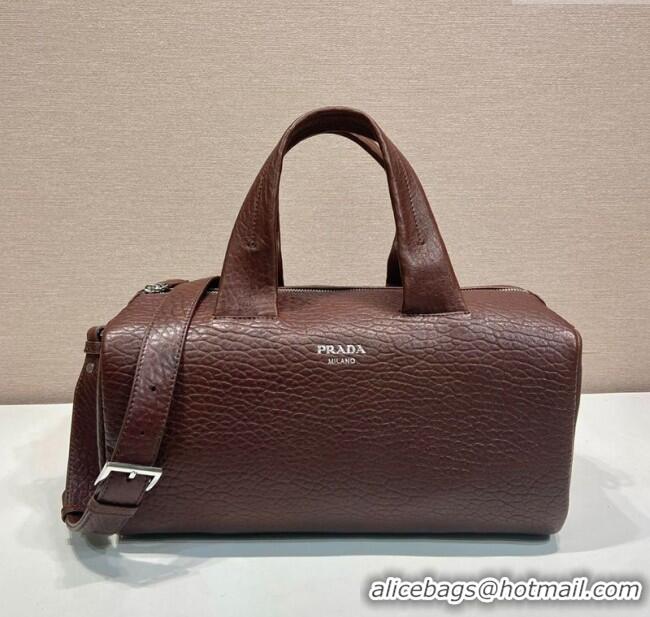 Shop Fashion Prada Mens Small Maxi-Grianed leather duffle bag 2VC046 Brown 2025