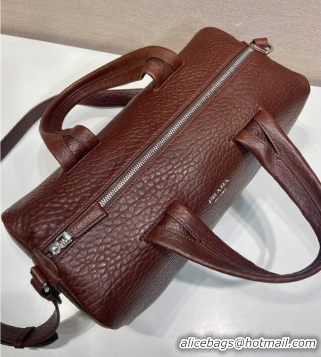 Shop Fashion Prada Mens Small Maxi-Grianed leather duffle bag 2VC046 Brown 2025