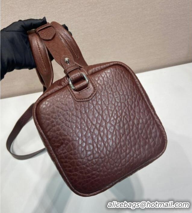 Shop Fashion Prada Mens Small Maxi-Grianed leather duffle bag 2VC046 Brown 2025