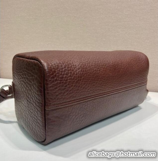 Shop Fashion Prada Mens Small Maxi-Grianed leather duffle bag 2VC046 Brown 2025
