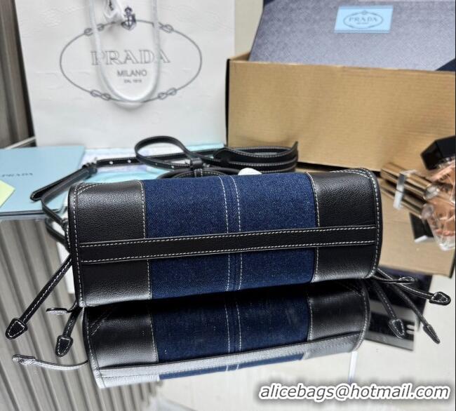 Discount Design Prada Bonnie small denim handbag 1BA486 Blue/Black 2025