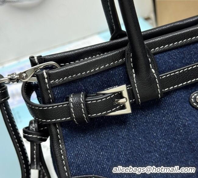 Discount Design Prada Bonnie small denim handbag 1BA486 Blue/Black 2025