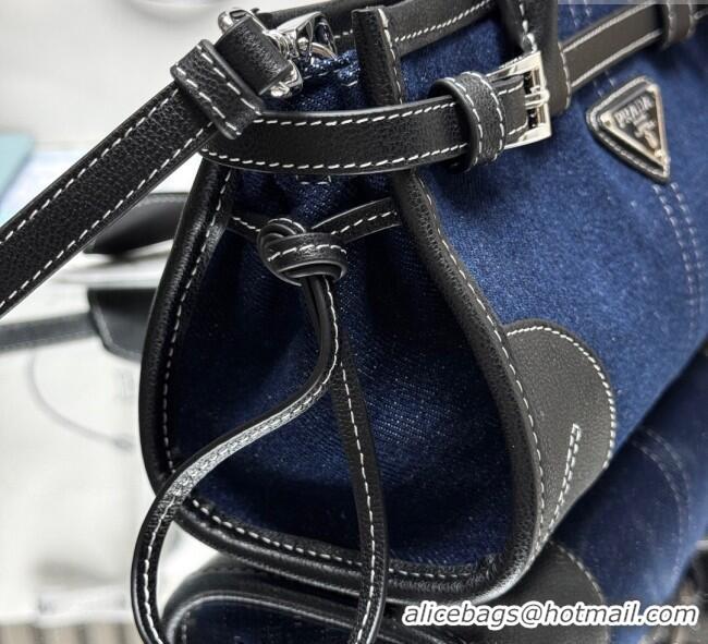 Discount Design Prada Bonnie small denim handbag 1BA486 Blue/Black 2025