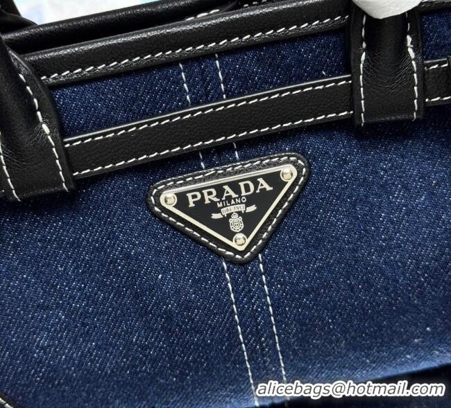 Discount Design Prada Bonnie small denim handbag 1BA486 Blue/Black 2025