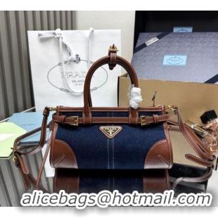 Good Taste Prada Bonnie small denim handbag 1BA486 Blue/Brown 2025