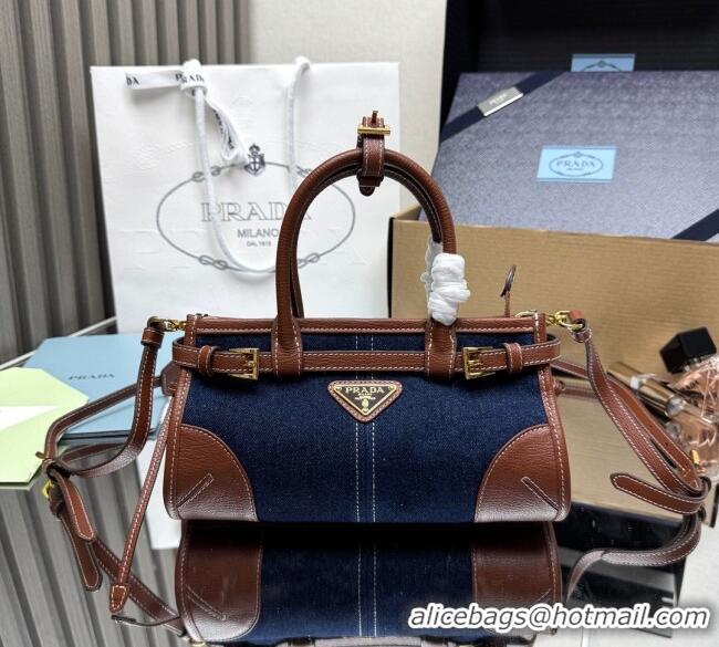 Good Taste Prada Bonnie small denim handbag 1BA486 Blue/Brown 2025