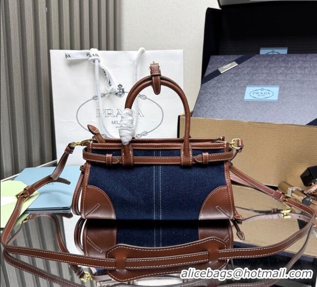 Good Taste Prada Bonnie small denim handbag 1BA486 Blue/Brown 2025